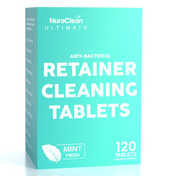 NuraClean Ultimate Retainer Cleaning Tablets | Mint Fresh| Removes Stains, Buildup, Odor| Safe for Retainers, Aligners, Dentures, Mouth guards| 120 Tablets Quick 15-Minute Deep Clean| Travel-Friendly